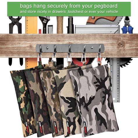 Canvas Tool Pouch Zipper Bag – 5 Pack Heavy Duty Utility Camo Bags with Carabiner, Multi-Purpose ...