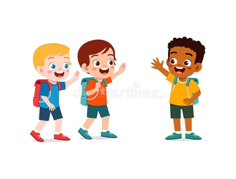 Little Kid Say Hello To Friend and Go To School Together Stock Vector - Illustration of meeting ...