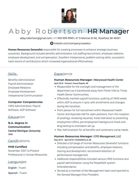 Human Resources Manager Resume Example & Editable Template for HR