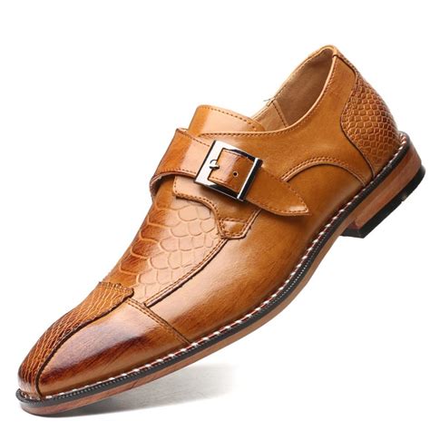 Brown Blunt Buckle Monk Strap Classy Mens Loafers Dress Shoes ...