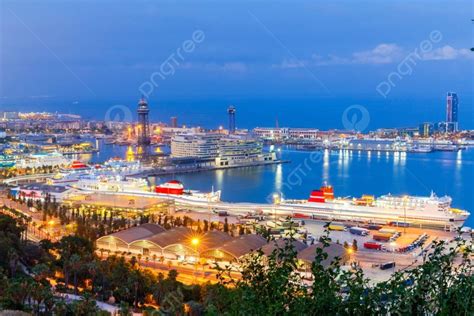 Barcelona View Of The City At Night View Of The Embankment Photo Background And Picture For Free ...