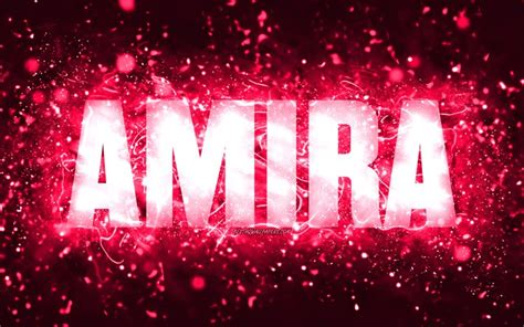 Download wallpapers Happy Birthday Amira, 4k, pink neon lights, Amira name, creative, Amira ...