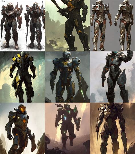 Anthem Javelin video game armor concept art, muted | Stable Diffusion