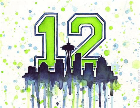 Seahawks Art Seattle 12th Man Fan Art Seattle Skyline Painting | Etsy