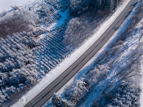 Premium Photo | Aerial view of snow covered landscape