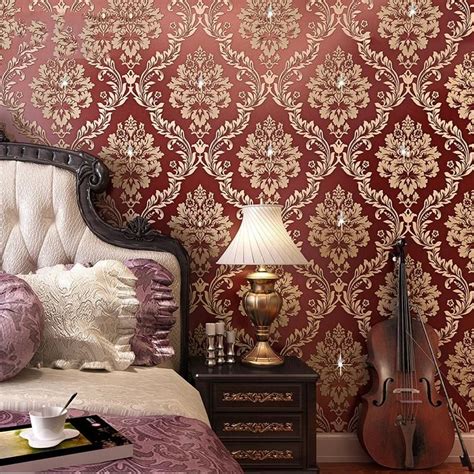 Vintage Multi-Color Diamond Floral Damask Pattern Wallpaper in 2020 | Damask wallpaper living ...