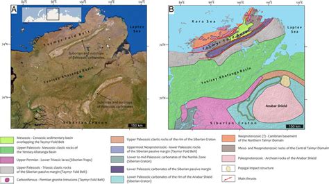 Geology of the Taymyr Peninsula in North Siberia. (A) Satellite image ...