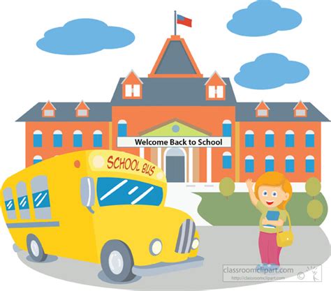 School Clipart - school-building-with-bus-student-back-to-school-4 - Classroom Clipart