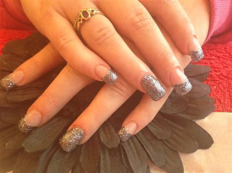 Full set of acrylic nails with glitter gel polish on tips … | Flickr