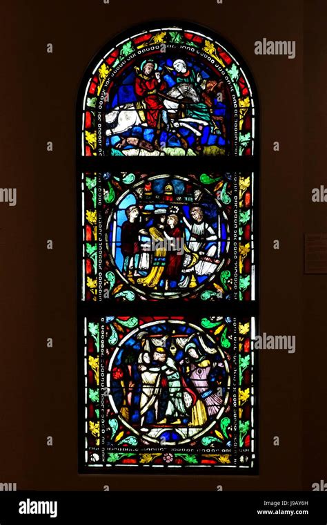 Stained glass window with the Parable of the Prodigal Son, France, c ...