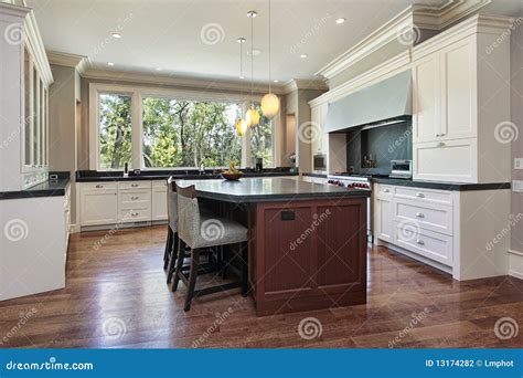 Kitchen with Gray Granite Island Stock Photo - Image of dining, dinner ...