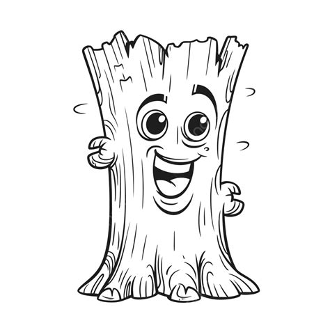 Cute Tree Stump Cartoon Coloring For Coloring Page Outline Sketch Drawing Vector, Tree Bark ...