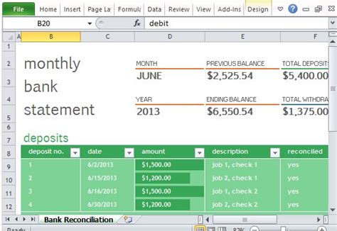 Excel Checkbook Reconciliation Template