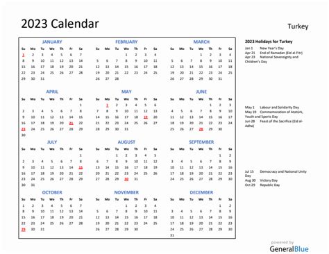 2023 Turkey Calendar with Holidays