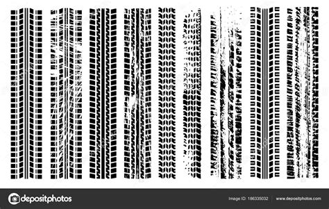 Tires trail silhouette set. Imprint of the car. Grunge tire tracks. Trace of automotive rubber ...