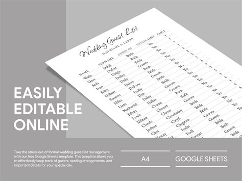 Formal Wedding Guest List Free Google Sheets Template by Free Google ...