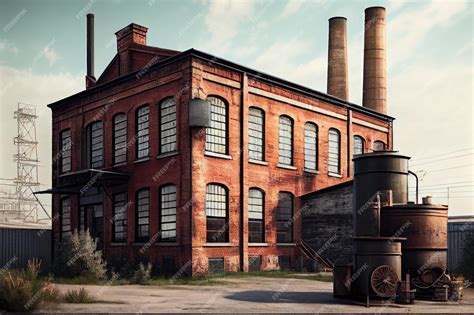 Premium Photo | A weathered brick wall with a vintage factory in the background showcasing its ...