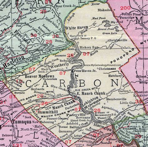 Carbon County, Pennsylvania 1911 Map by Rand McNally, Mauch Chunk, PA