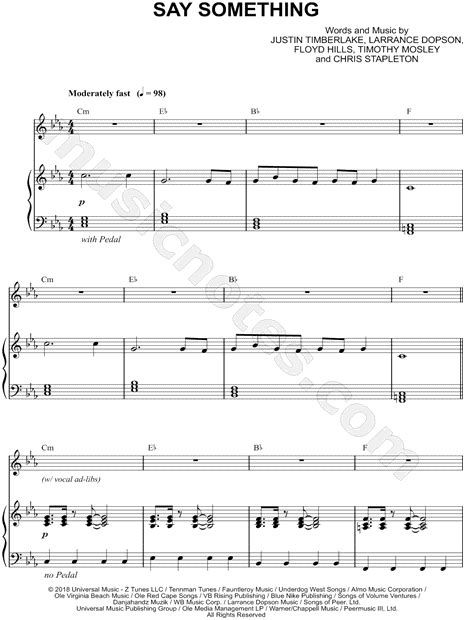 Justin Timberlake feat. Chris Stapleton "Say Something" Sheet Music in ...