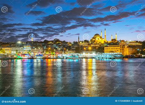 Istanbul Cityscape Skyline at Night in Istanbul, Turkey Stock Photo ...