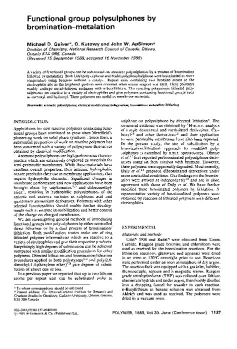 (PDF) Functional group polysulphones by bromination-metalation | John Apsimon - Academia.edu