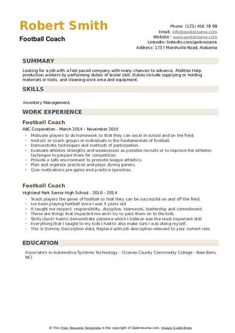 Football Coach Resume Template