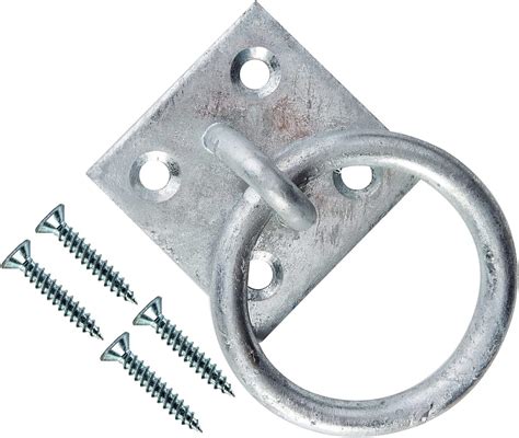 TERF® Heavy Duty Galvanised Security Ring on Plate Hooks 50mm (2 inch) Pad Eye Plate with Hole ...