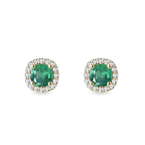 Earrings in 18K Gold, Yellow Gold Earrings, Emerald Earrings, Long Earrings, Nut Earrings, Gift ...