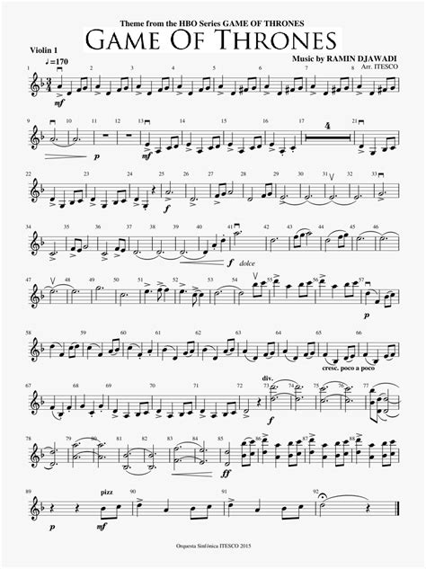 Game Of Thrones Violin Sheet Music, HD Png Download - kindpng