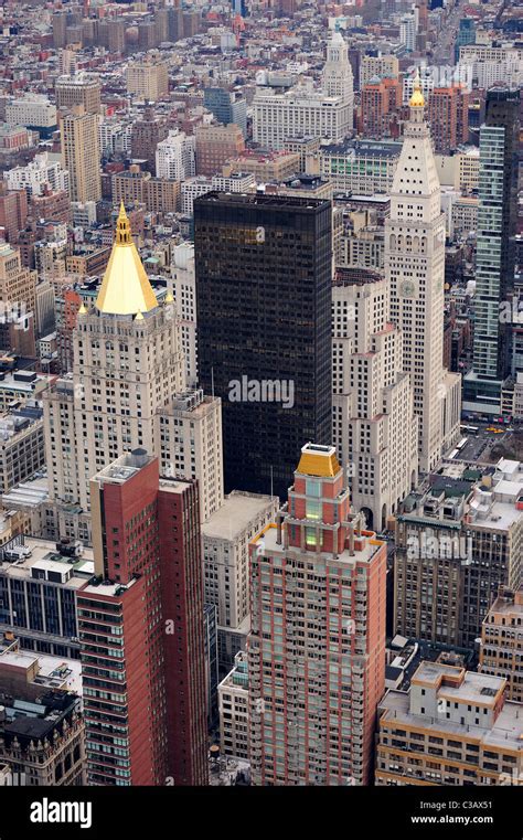 Manhattan skyline with New York City skyscrapers aerial view Stock ...