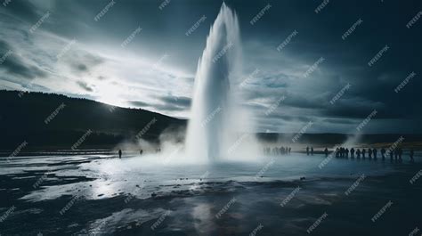 Premium AI Image | Famous geyser eruption in Iceland Big geyser erupting from the ground