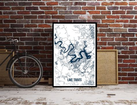 Lake Travis Texas Printable Map Lake Travis Wall Art Lake | Etsy