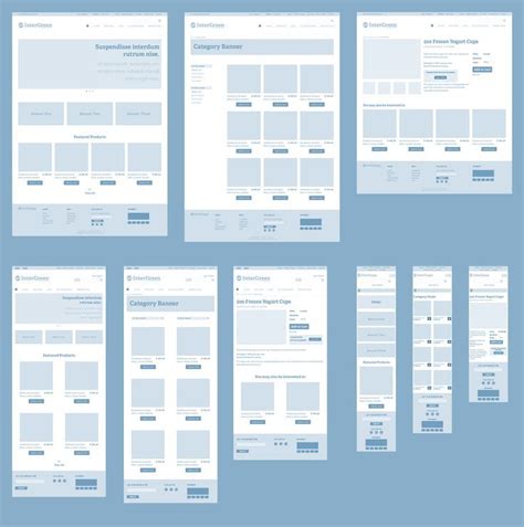 six different web pages on a blue background