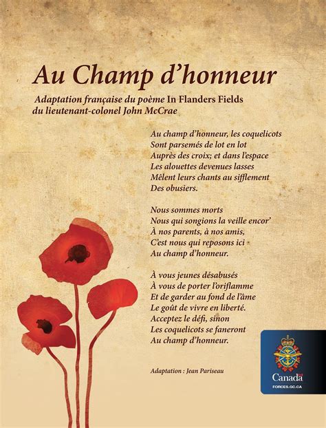 John McCrae a écrit « Au Champ d’honneur » il y a 100 ans, soit le 3 mai 1915, au cours de la ...