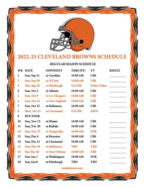 Printable 2022-2023 Cleveland Browns Schedule