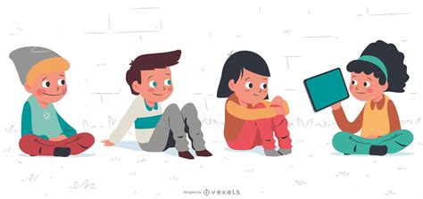 Kids Chatting Cartoon Character Set Vector Download