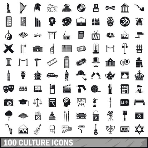 100 culture icons set, simple style 8888004 Vector Art at Vecteezy