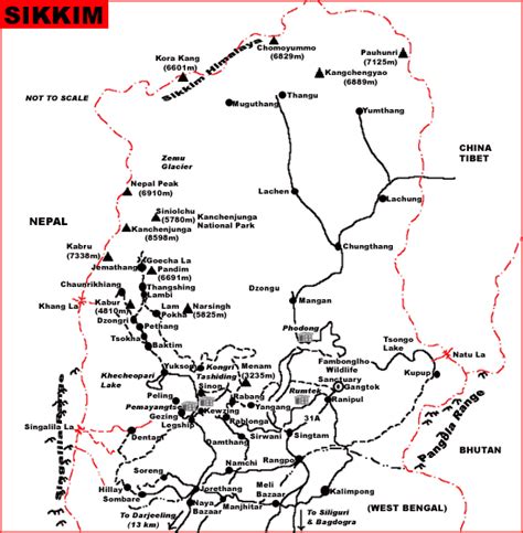 Sikkim map, map of Sikkim showing places of tourist interest, highways ...