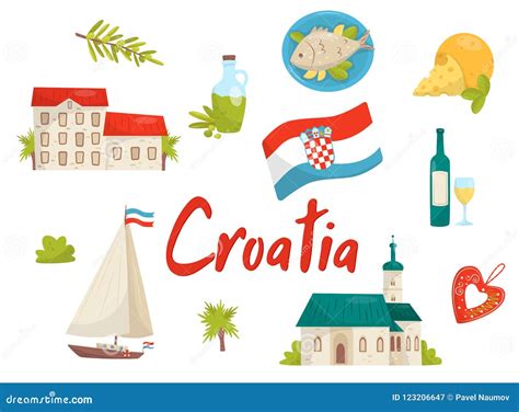 Flat Vector Set Of National Cultural Symbols Of Croatia. Old ...