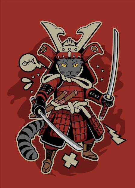 Samurai cat | Premium Vector