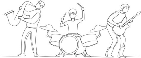 Three musicians performing on the Music band one-line drawing 22152304 Vector Art at Vecteezy