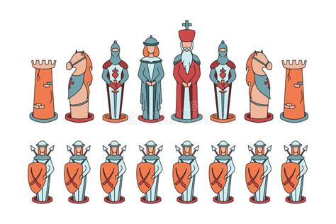 Vector Set of Chess Pieces in Cartoon Style: King, Queen, Bishop, Knight, Rook, Pawn. Stock ...