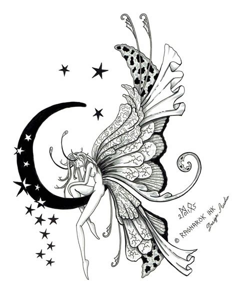 Attractive Fairy On Half Moon With Stars Tattoo Design By Raknarok | Fairy tattoo, Faerie tattoo ...