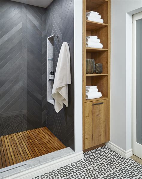 Teak, Tile & Vanity — Floating Bathroom by Square Footage Inc. | Teak bathroom, Teak shower ...