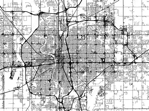 Vector road map of the city of Wichita Kansas in the United States of ...