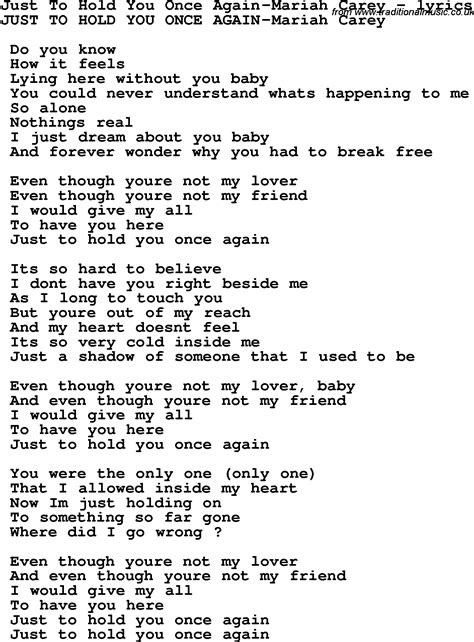 Love Song Lyrics for:Just To Hold You Once Again-Mariah Carey