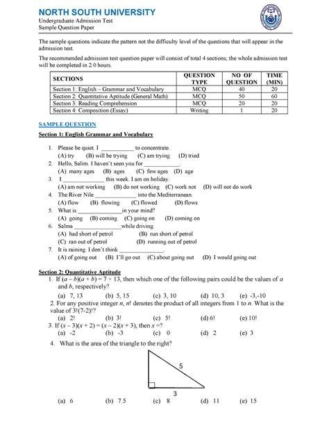 NSU Sample-question - Sample Question paper - NORTH SOUTH UNIVERSITY Undergraduate Admission ...