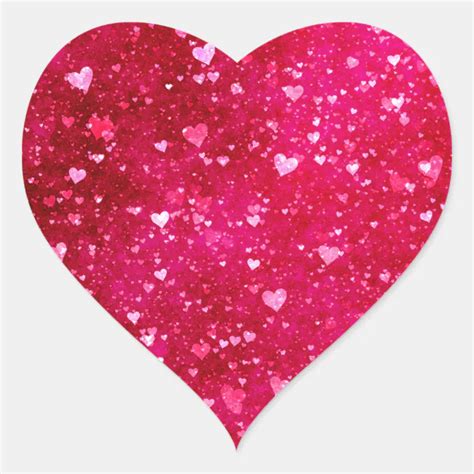 Pink Glitter Hearts Pattern Heart Sticker | Zazzle