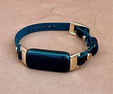 Slim Black Leather Fitbit Luxe Band Gold Fitbit Luxe Bracelet ...