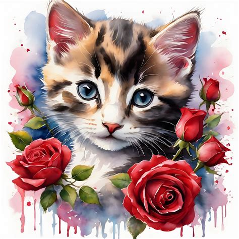 Kitten Red Roses Flowers Free Stock Photo - Public Domain Pictures